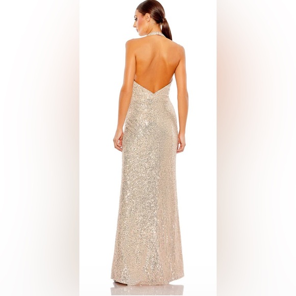 Mac Duggal Rose Gold halter sequin gown Velvet hanger and bag. - Picture 2 of 4
